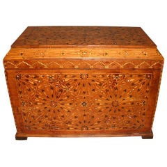 Antique 19th C Italian Parquetry Trunk /Side Table In The Moroccan Style