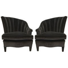 Pair of 1940's French Asymmetrical  Upholstered Armchairs