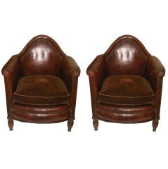 Pair Of Early 20th Century French Art Deco Leather Armchairs