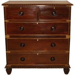 Antique A 19th C Anglo-Indian Rosewood Satinwood Trimmed Campaign Chest