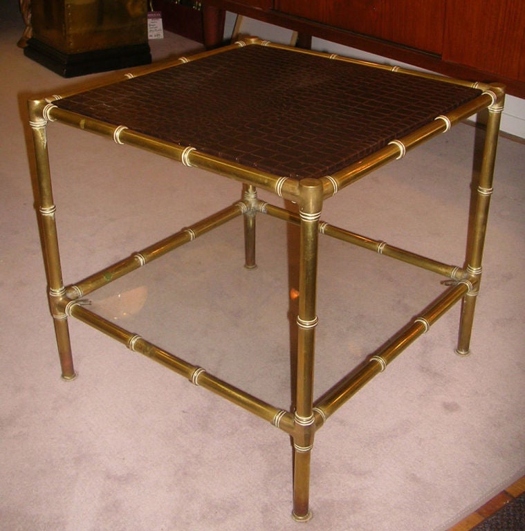 Pair of Mid-Century Faux Bamboo Two-Tiered Brass End Tables
