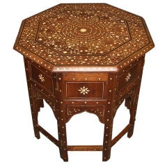19th Century Anglo-Indian 24" Ivory Inlaid Octagonal Side Table