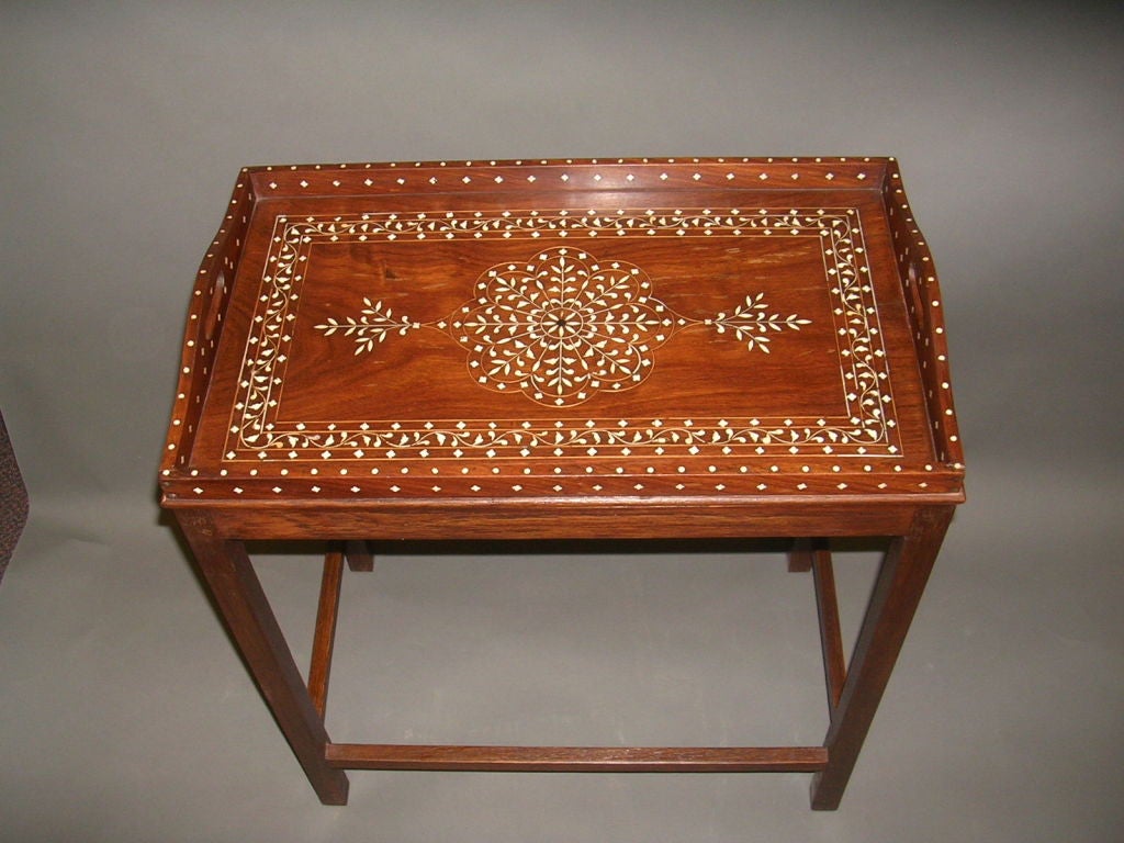 20th Century Companion Pair Of Anglo-Indian Ivory Inlaid Trays On Stands