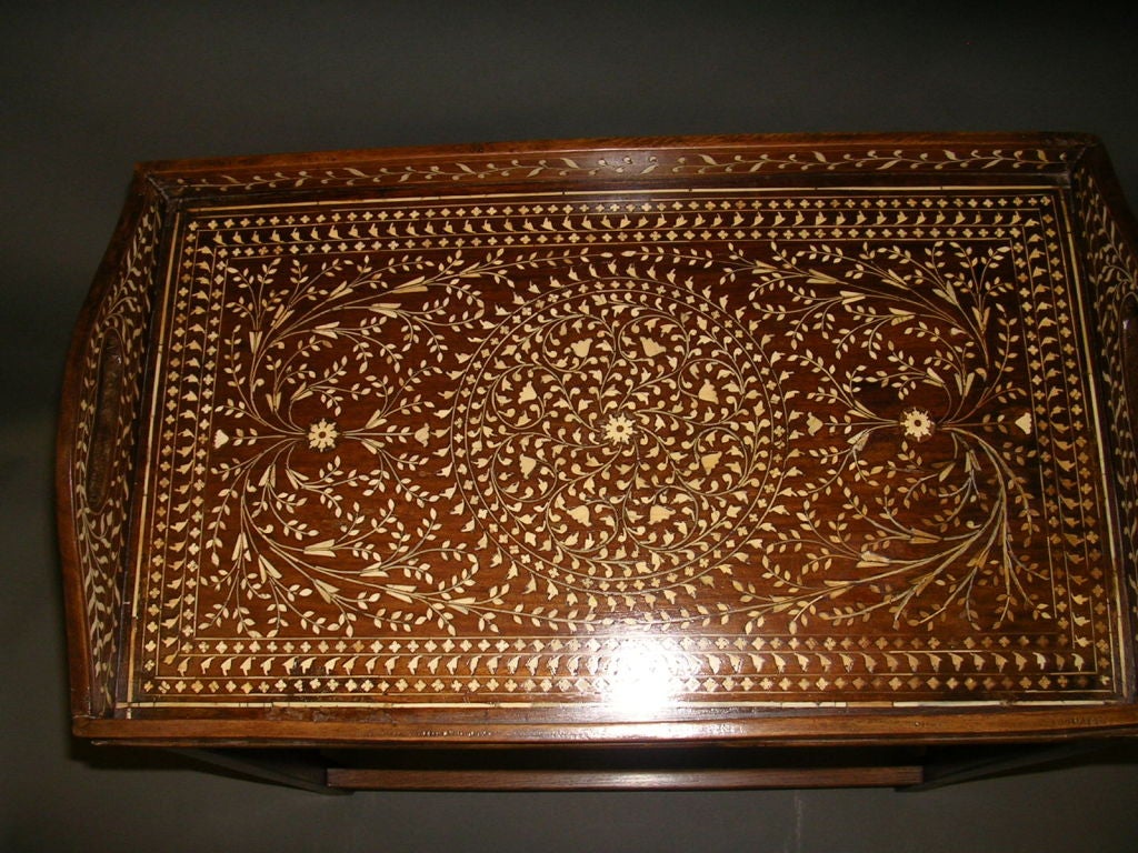 Companion Pair Of Anglo-Indian Ivory Inlaid Trays On Stands 3