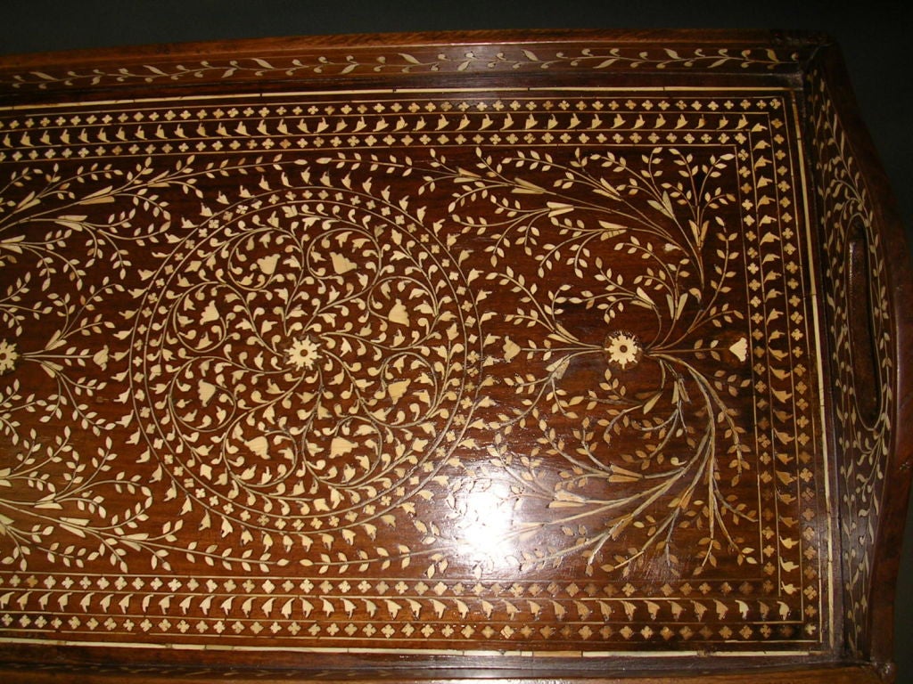 Companion Pair Of Anglo-Indian Ivory Inlaid Trays On Stands 4