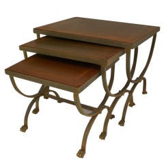 SET OF LEATHER NESTING TABLE