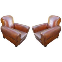 LARGE PAIR OF FRENCH LEATHER CLUB CHAIRS