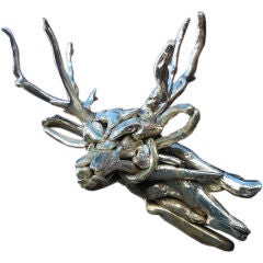 chromed driftwood deer mount
