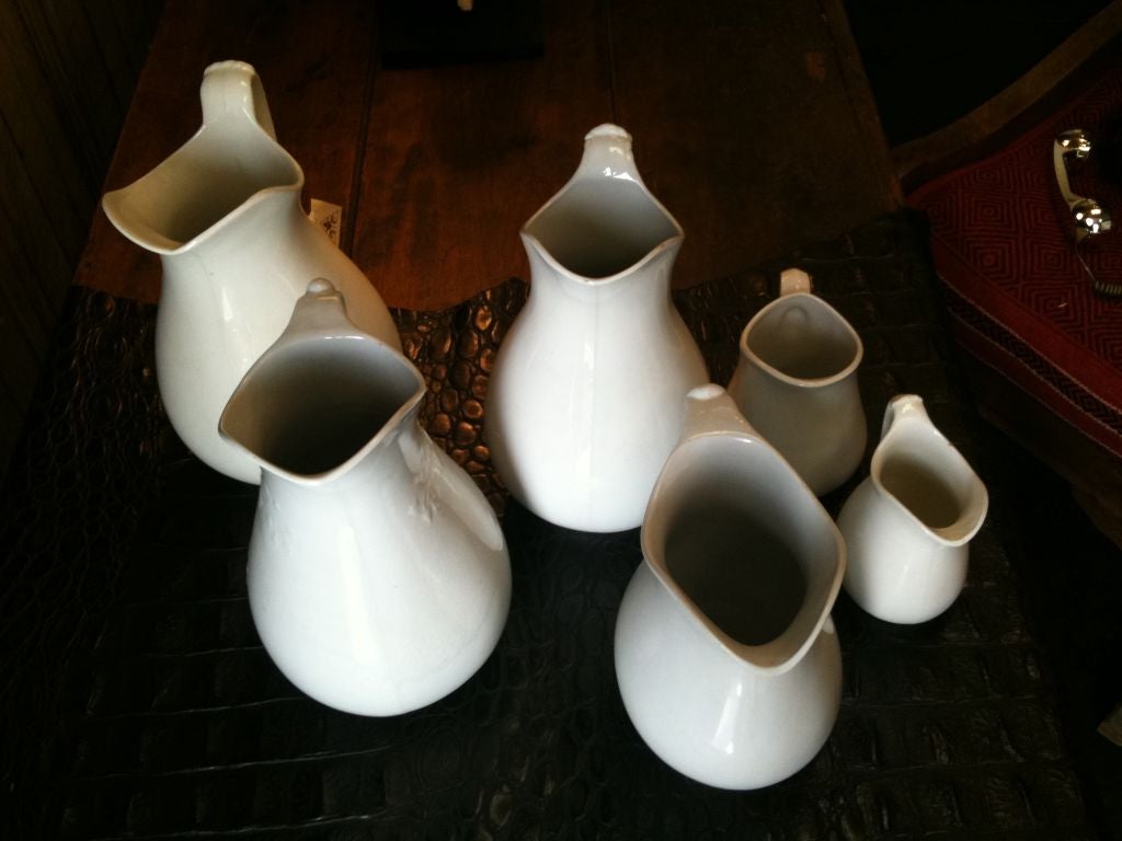 a thoughtfully collected set of six (6) ironware pitchers from england and france. from the estate of the  well known, 