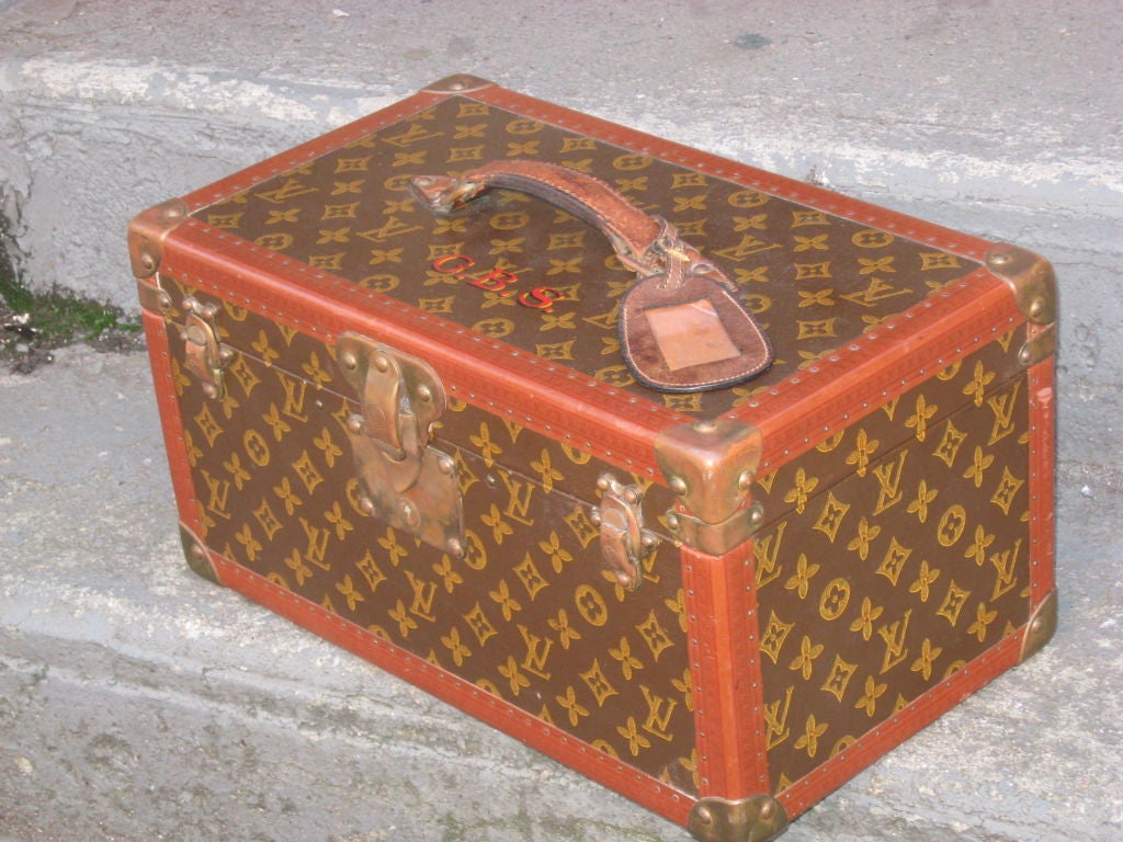 Vintage Louis Vuitton Train/Travel Case with Leather Bottle Holders and Tray..Original Handle inscribed Louis Vuitton