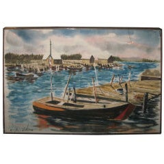 Watercolor Painting by Richard Hayley Lever-Harbor Scene 11