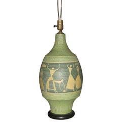 Mid-Century Italian Handmade Pottery Lamp with Figures
