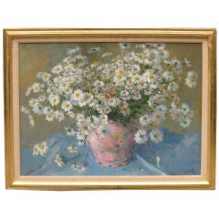 45" Oil Painting of  Daisies  by Listed Artist Steven Rettegi