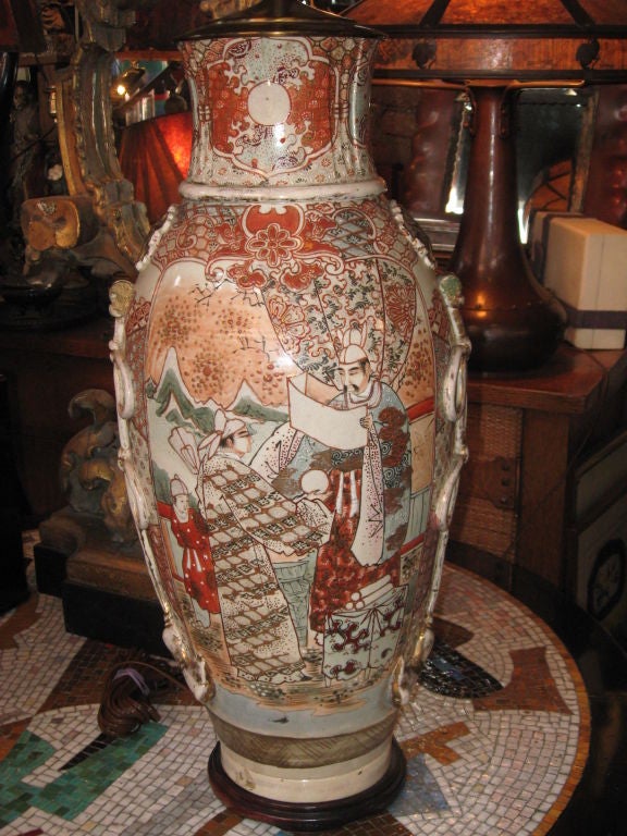 Monumental 19th Century Japanese Satsuma Lamp In Excellent Condition In Water Mill, NY