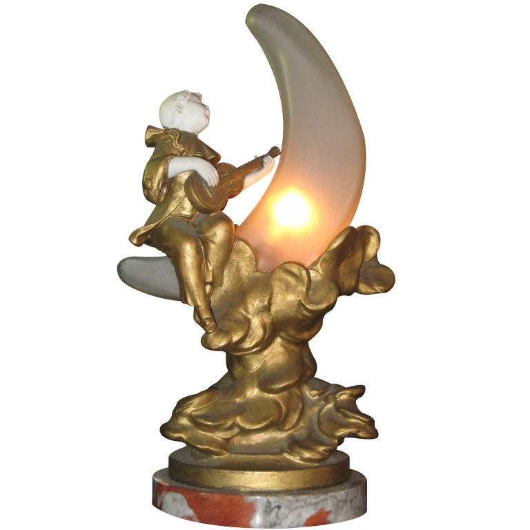 Bronze and Marble Harlequin Moon Lamp
