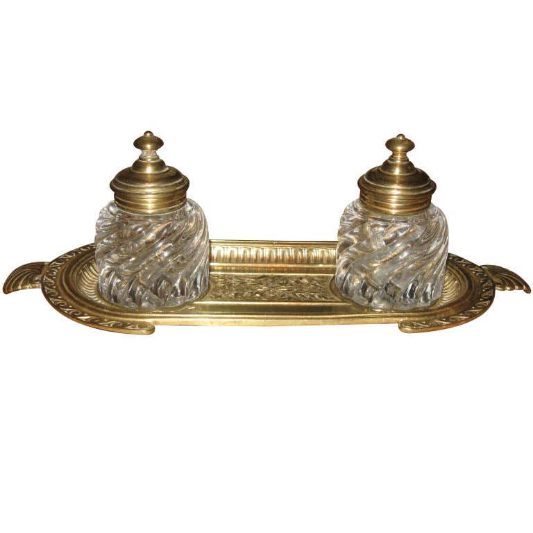 Brass, Walnut and Ebonized Double Inkwell Set For Sale at 1stDibs ...