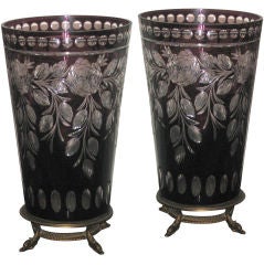 Pair of Cut Crystal Amathyst Urn Lamps