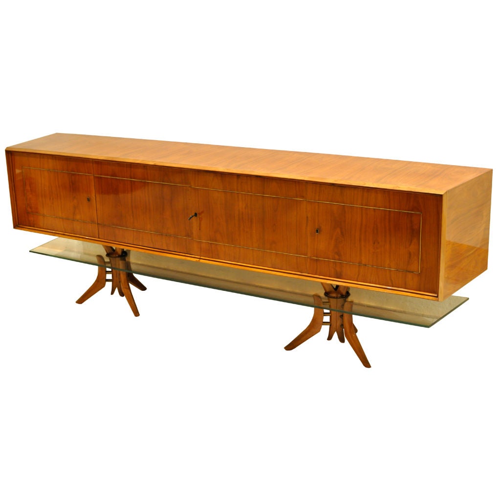 1960's Sideboard in Caviuna Wood and Glass