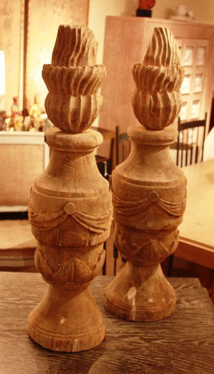 Large Carved Wood Architectural Finials