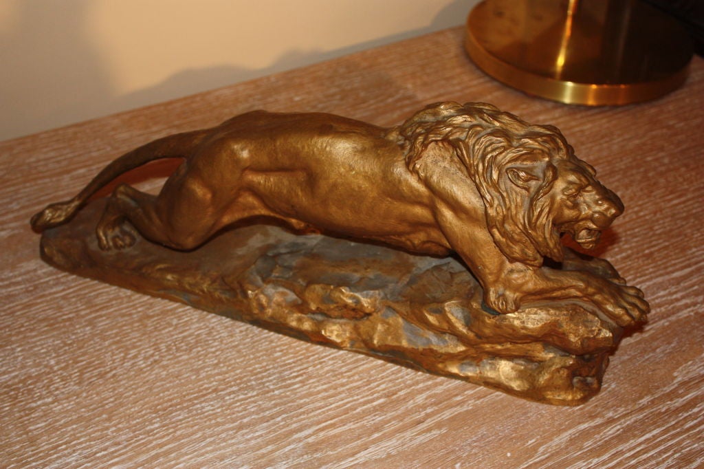 Gilt-Brass Statue of Lion In Good Condition In Doylestown, PA