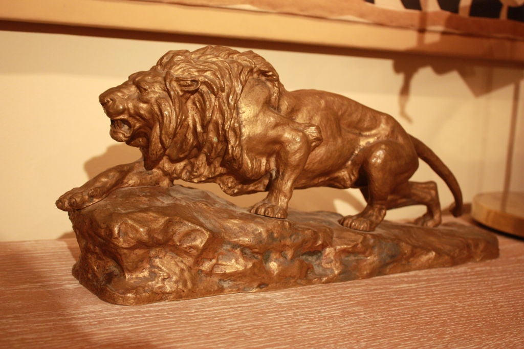 20th Century Gilt-Brass Statue of Lion