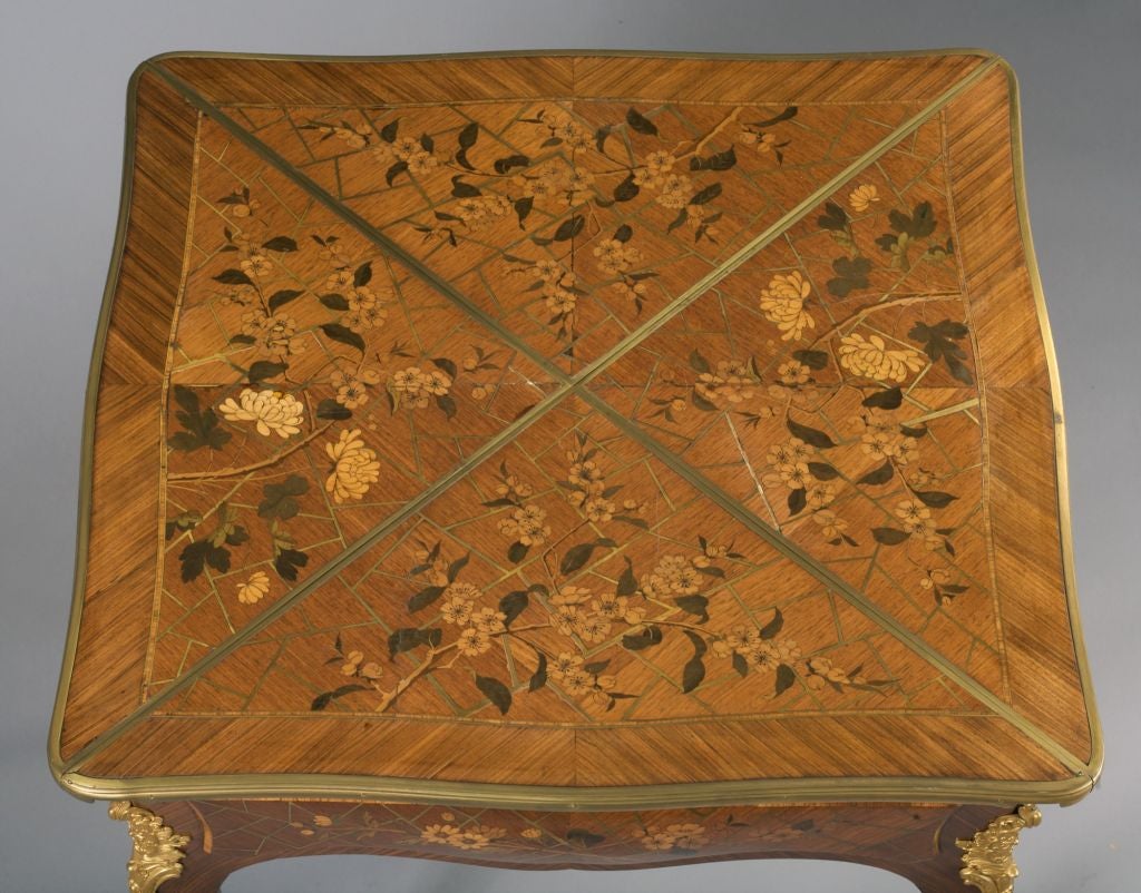 Louis XV Style Duvinage Brass-Inlaid Kingwood Games Table In Good Condition For Sale In Kittery Point, ME
