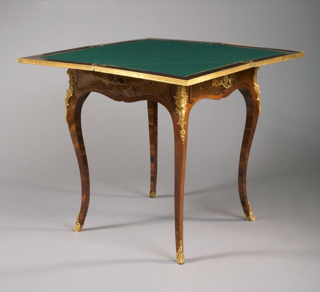 19th Century Louis XV Style Duvinage Brass-Inlaid Kingwood Games Table For Sale