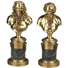 Pair of Louis XVI style Bronze Busts of Voltaire and Rousseau