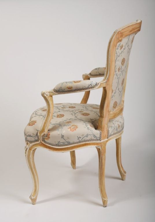 French Pair of Louis XV Beige and White Painted Cabriolet Armchairs