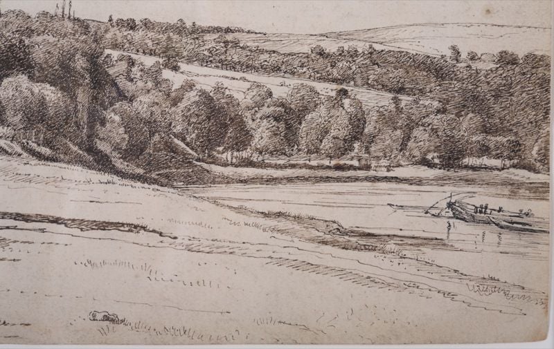 View of Siercke les Bains (as inscribed on the back of the drawing), brown and black ink.