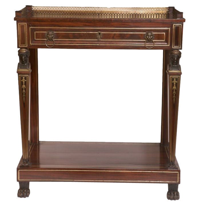 Regency Brass-Inlaid Mahogany Console Table For Sale