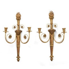 Pair of Directoire Two-Light Giltwood Sconces