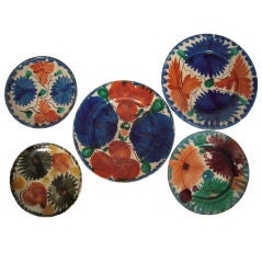 COLLECTION OF 5 VINTAGE MEXICAN POTTERY PLATES FROM OAXACA