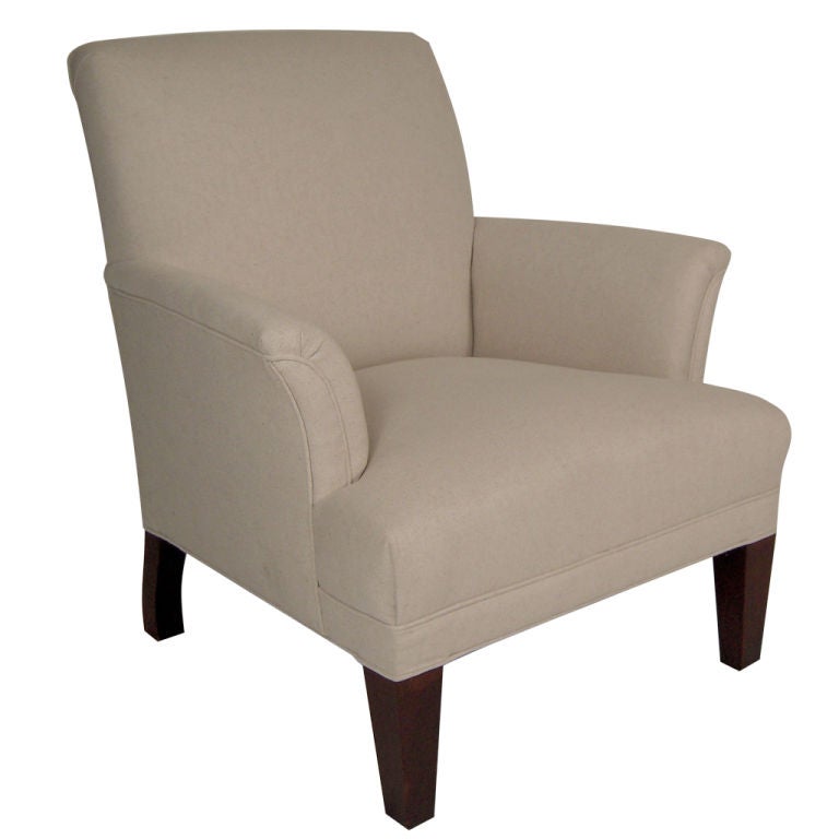 1920s UPHOLSTERED CLUB CHAIR WITH CHUNKY FRONT LEGS