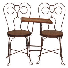 VINTAGE ICE CREAM PARLOR DOUBLE CHAIR WITH ATTACHED TABLE