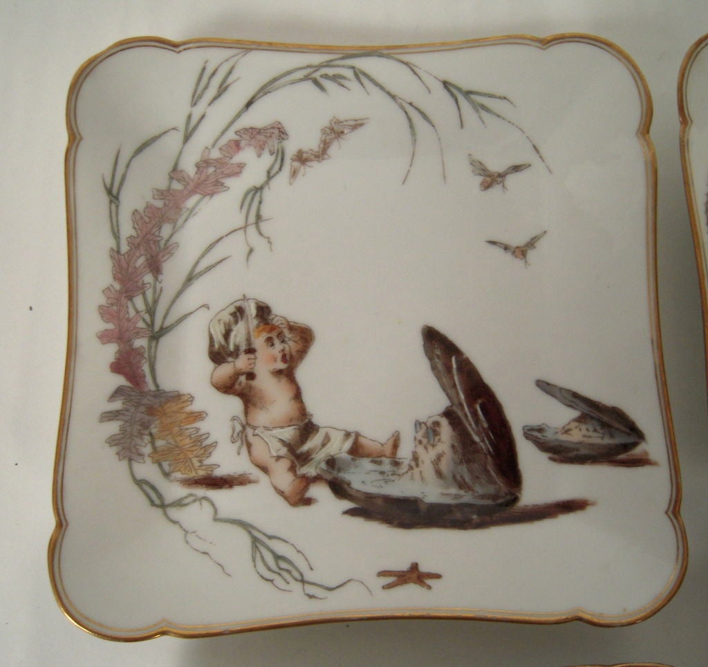 19th Century SET OF 8 UNUSUAL, PLAYFUL HAVILAND LIMOGES FISH CUISINE PLATES