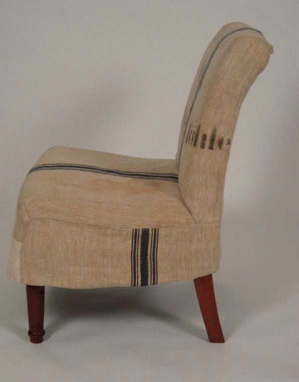 19th Century 19TH CENTURY SLIPPER CHAIR WITH SWEDISH GRAIN SACK SLIP COVER