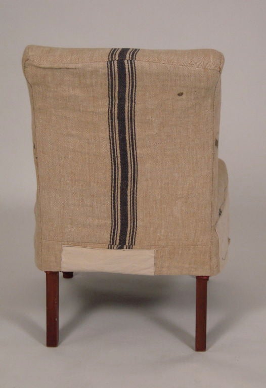 Hardwood 19TH CENTURY SLIPPER CHAIR WITH SWEDISH GRAIN SACK SLIP COVER