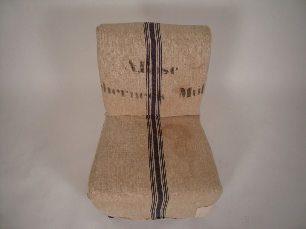 19TH CENTURY SLIPPER CHAIR WITH SWEDISH GRAIN SACK SLIP COVER 3