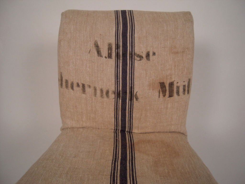 19TH CENTURY SLIPPER CHAIR WITH SWEDISH GRAIN SACK SLIP COVER 4