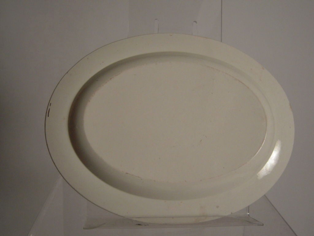 Glazed Staffordshire Oval Creamware Platter with Hand-Painted Green Decoration