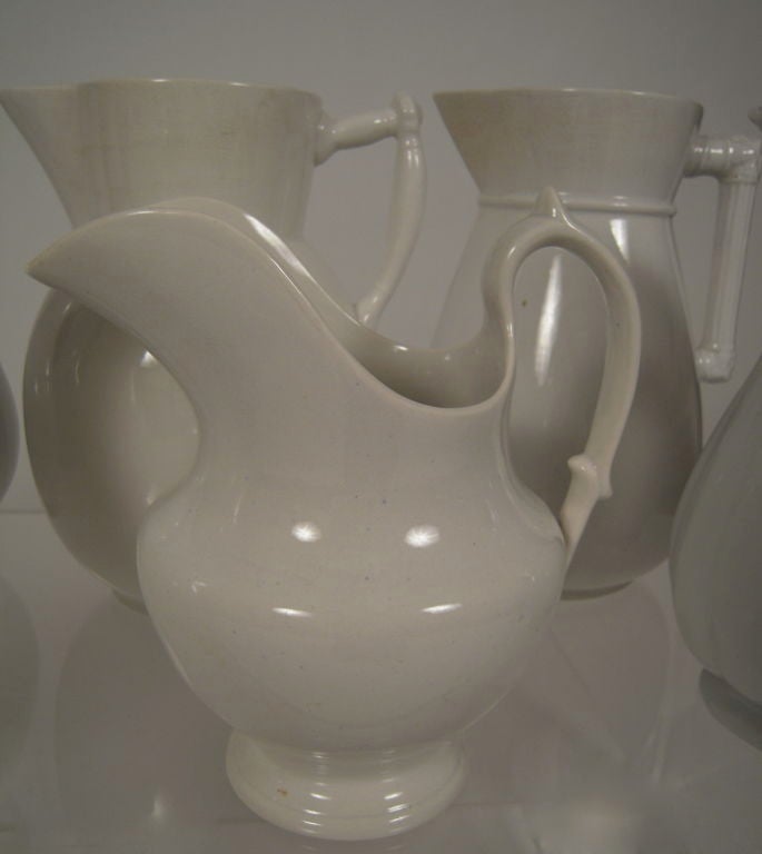19th Century COLLECTION OF 7 19TH C WHITE IRONSTONE PITCHERS