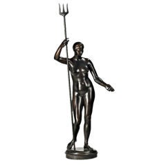 ITALIAN BRONZE SCULPTURE OF FEMALE NUDE WITH TRIDENT, 45" H
