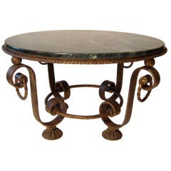 1930s FRENCH GILT IRON AND MARBLE TOP COFFEE TABLE