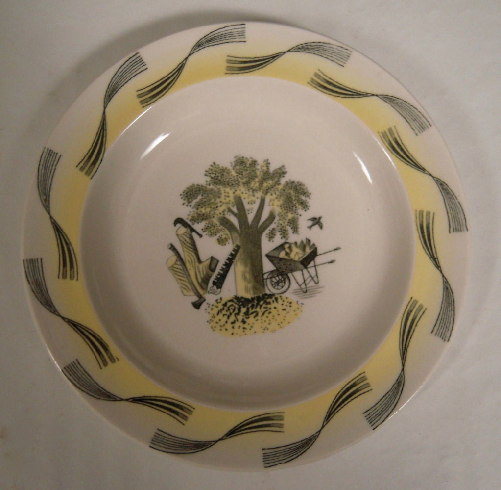 SELTENES ERIC RAVILIOUS FÜR WEDGWOOD GARDEN SERIES SERVICE FÜR 6 (Mitte des 20. Jahrhunderts)
