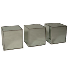 SET OF 3 VINTAGE MIRRORED CUBE TABLES, c. 1970s