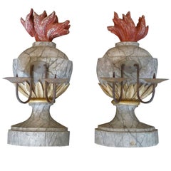 Pair of 19th Century Marbleized Two-Arm Wooden Candelabra
