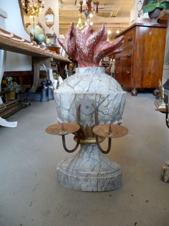 Pair of 19th Century Marbleized Two-Arm Wooden Candelabra For Sale 4