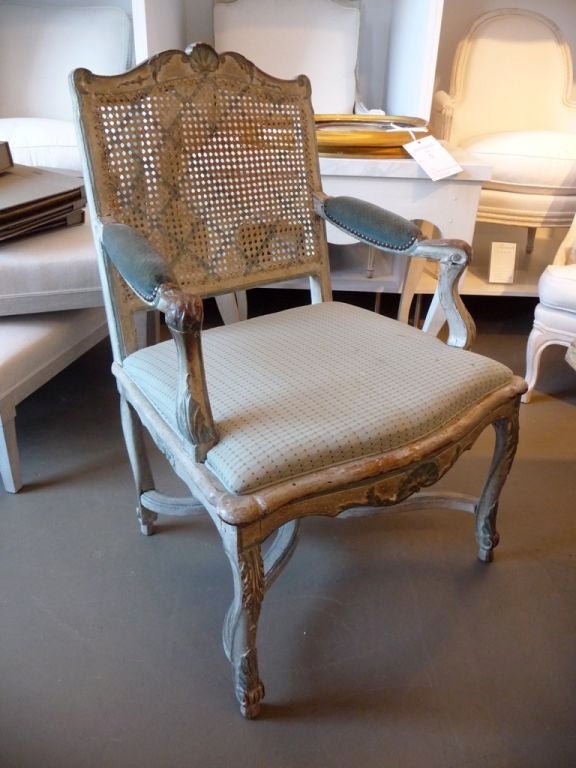 French 18th Century Painted Cane-Back Armchair For Sale