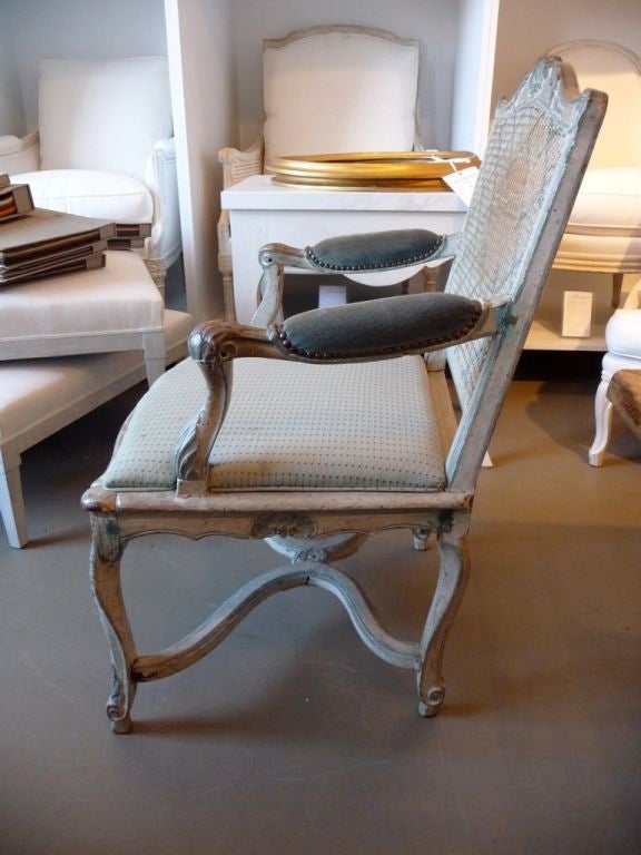 18th Century Painted Cane-Back Armchair In Good Condition For Sale In Boston, MA